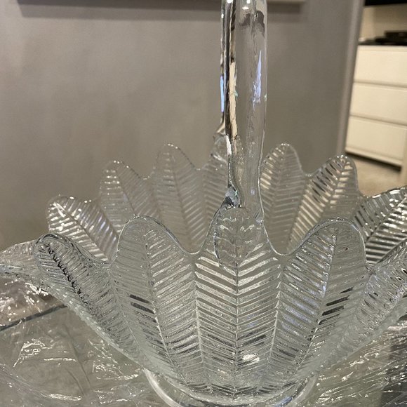 Other Vintage Etched Glass Basket With Handle Poshmark